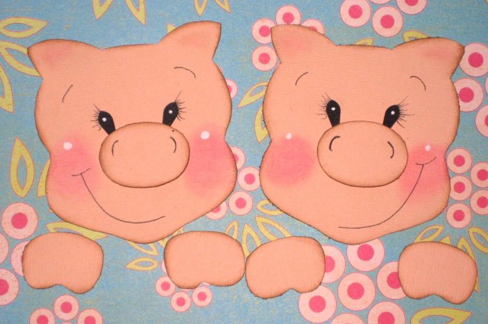 2 HANDMADE paper piecing pigs for scrapbooking