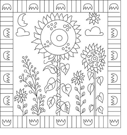 Strange Sunflowers rug hooking pattern -- Woolly Mammoth Woolens
