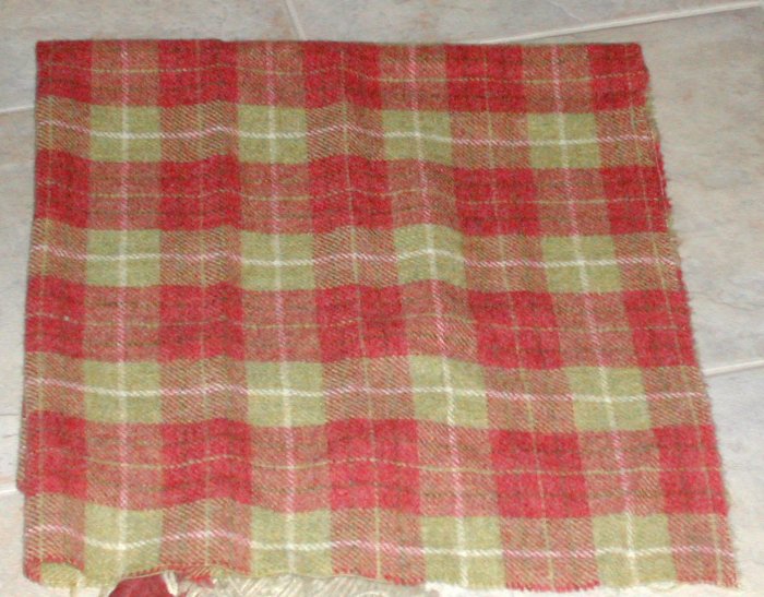 STRAWBERRY/GREEN PLAID as is wool for rug hooking -- Woolly Mammoth Woolens