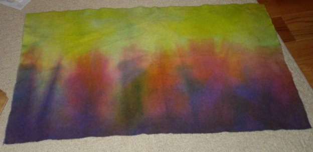 GREEN/PURPLE/RED dip dye wool penny rug hooking -- Woolly Mammoth Woolens