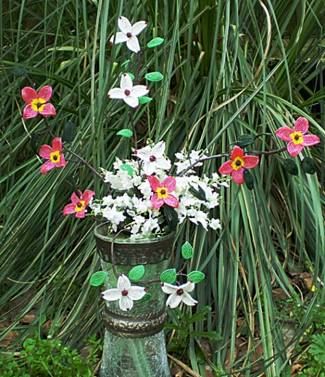 Beaded Flower Arrangement - Pink and White Dogwoods