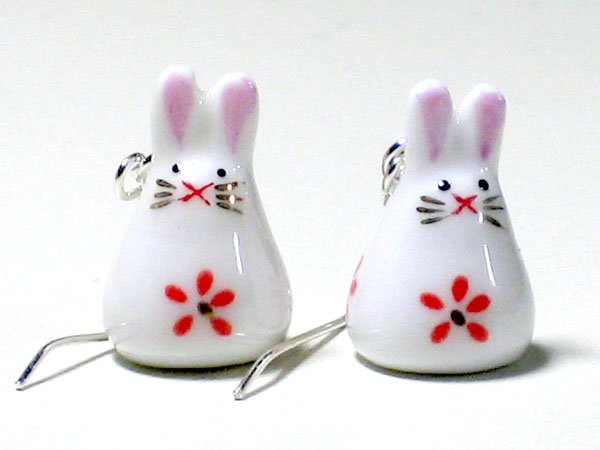 Cute Pink Porcelain Rabbit Dangle Silver Earrings