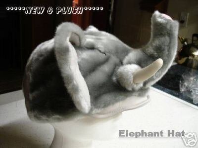 ELEPHANT HAT animal Halloween COSTUME baseball cap Plush Fake Fur ADULT SIZE TUSKS gray mask head