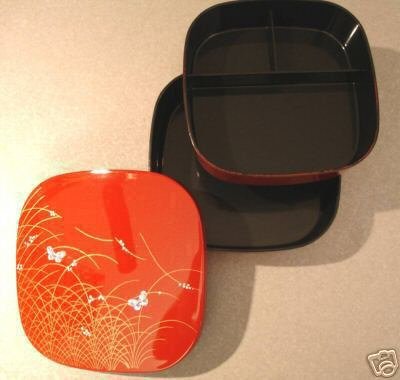 Red Butterfly Lunch -3 Bento Box ASIAN trays butterflies