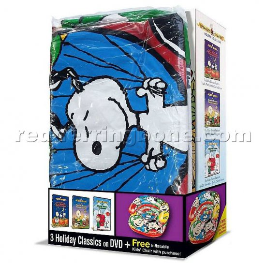 Peanuts Classic Holiday Collection DVD Gift Set with Inflatable Chair RARE NEW