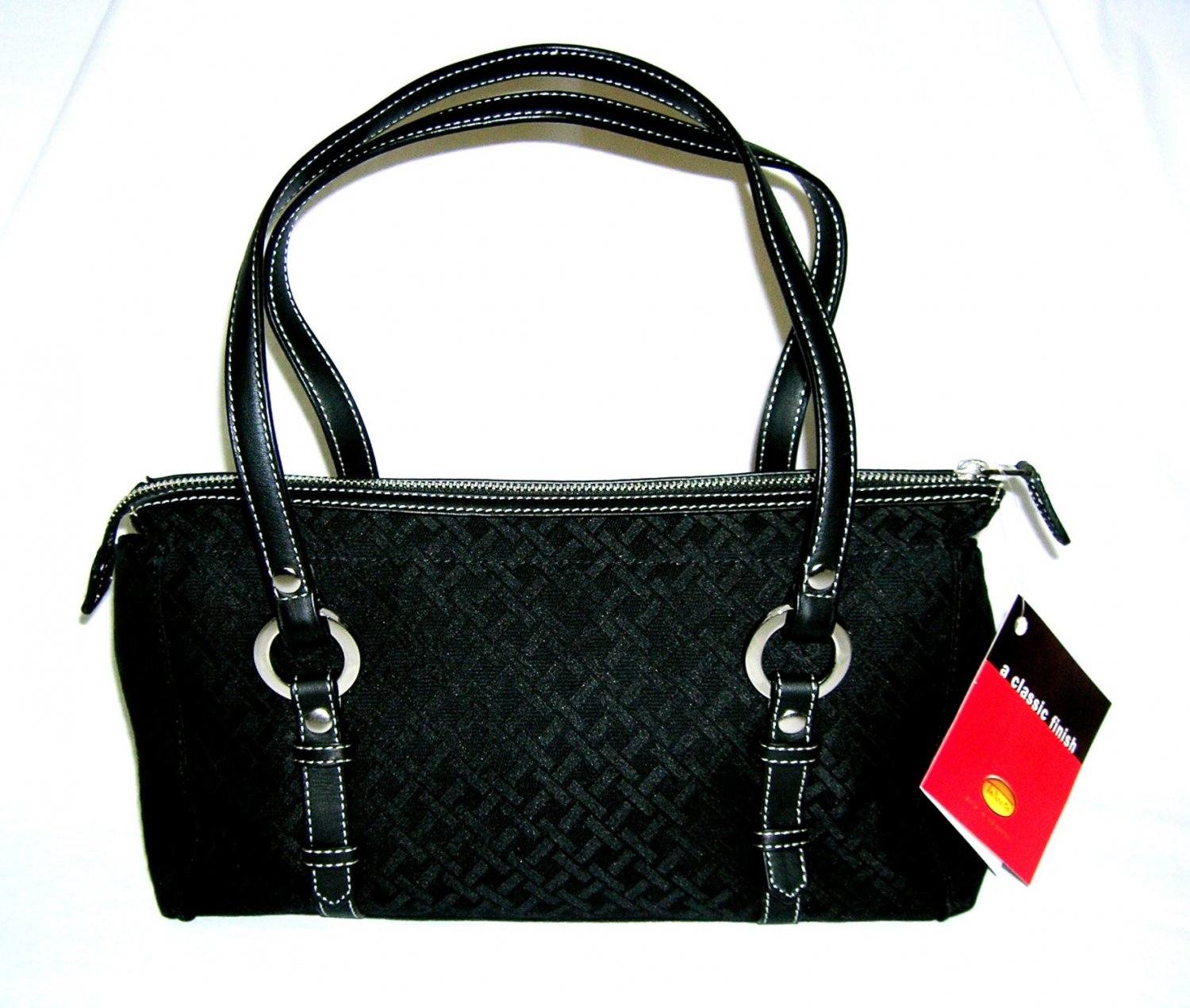 Talbots Contemporary Black Signature Fabric Handbag Tote Purse with 