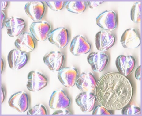 50 AB Crystal Czech Glass Puff Heart Beads - 10mm