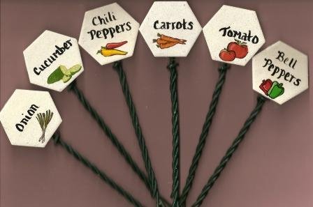 Lot of 6 Handpainted Vegetable Garden Stakes