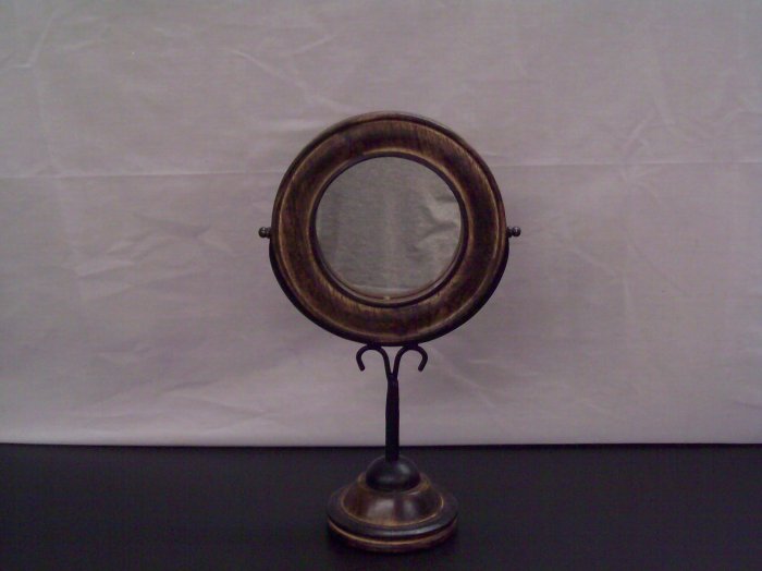Carved Mango Wood and Wrought Iron Dresser Mirror
