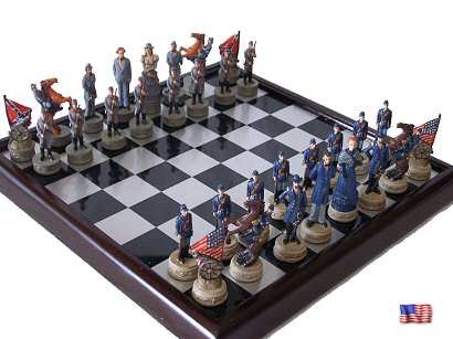 COLLECTIBLE CIVIL WAR CHESS SET METAL WOOD BOARD pieces
