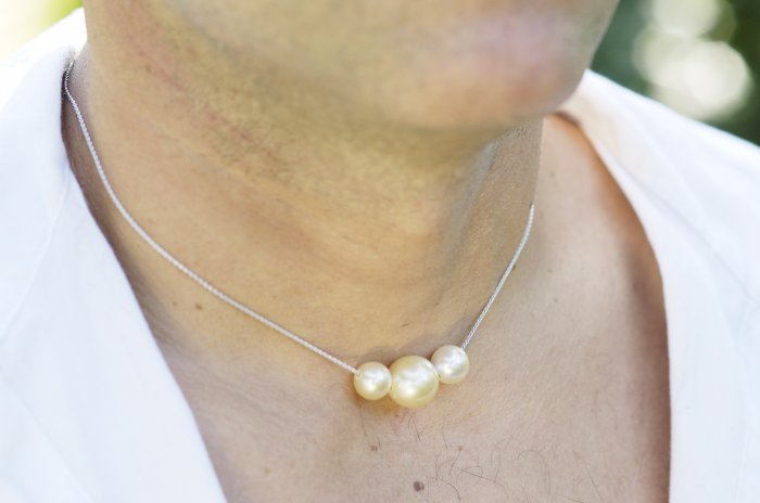Men's Indonsian Champagne Pearl Choker Platinum Chain
