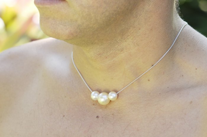 Men's South Sea White Pearl Choker on Platinum Chain