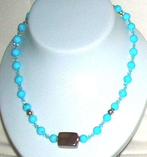 Turquoise with Brrown jade and silver balls