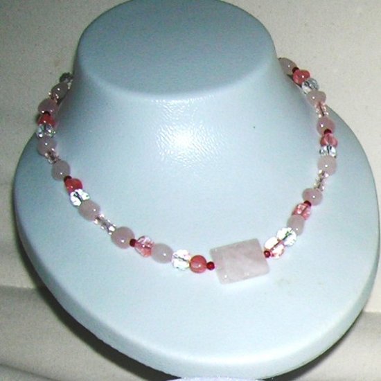 Rose and cherry quarts necklace.