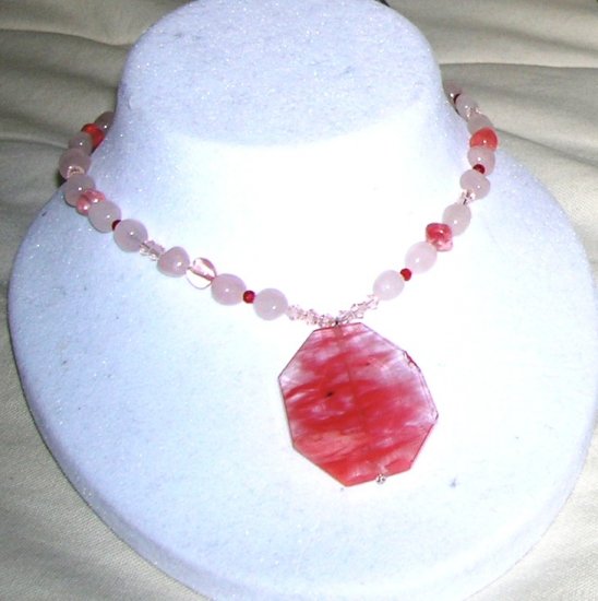 Rose and Cherry quarts necklace with pendant