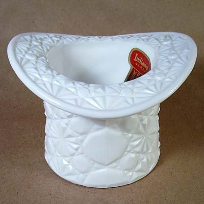 Indiana Milk Glass Daisy & Button Top Hat Vase with Label