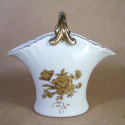 Limoges France Vintage Basket Vase w/Gold Flowers