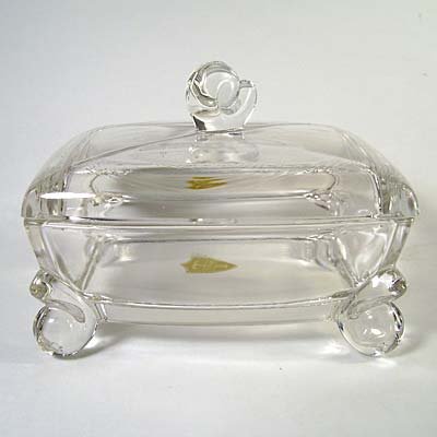 Tiffin Glass Vintage Crystal Cigarette/Candy/Dresser Box w/Label
