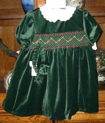 Little Bitty Velvety Smocked Holiday Dress Size 24 Mos NEW