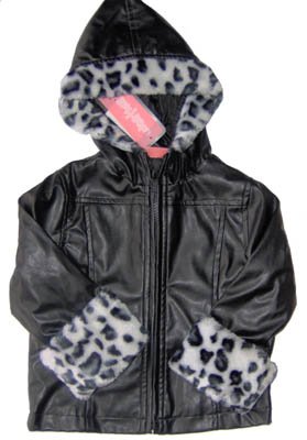 Girls Faux Leather Animal Print Fur Jacket Coat 18 Mos NEW