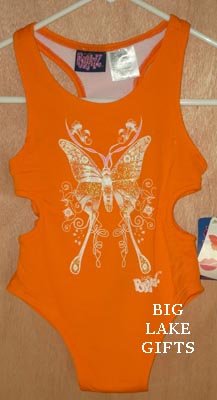 BRATZ Orange Butterfly Bathing Swim Suit Size 4 4T NEW