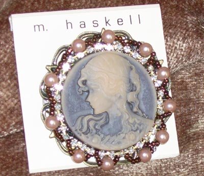 M. Haskell Intricate Beaded Blue Cameo NEW