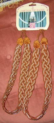 Copper Brown & White Braided Curtain Tie-Backs NEW