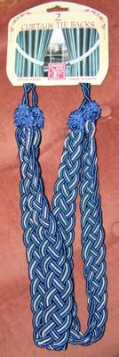 Cobalt Blue & White Braided Curtain Tie-Backs NEW