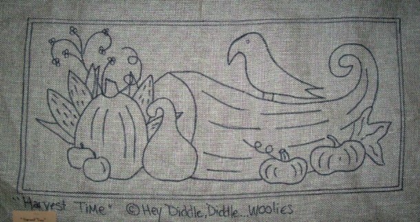 HARVEST TIME - Primitive Rug Hooking Pattern on Linen