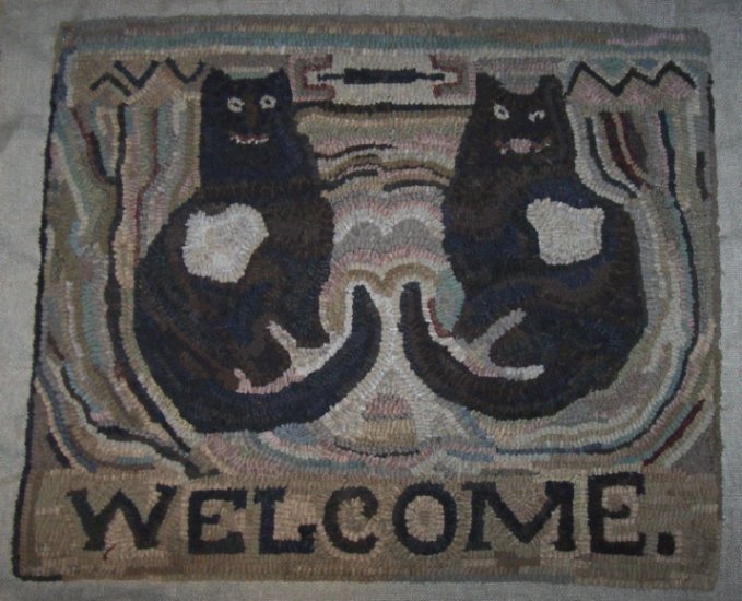 WELCOME KATS - Primitive Rug Hooking Pattern on Linen