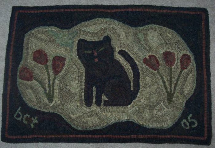 POSY KITTY - Primitive Rug Hooking pattern on Linen