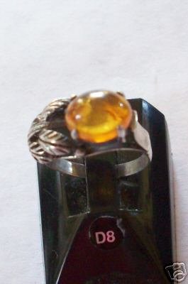 Antique Vintage Sterling Silver Amber Ring