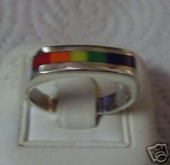 Antique Rainbow Inlay Sterling Silver Mens Ring 11 1/2