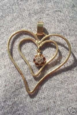 One of Kind Double Heart Diamond Pendant Solid Gold