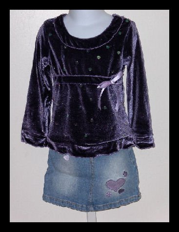 Girls Lipstik Purple Top Jeans skirt set size 6