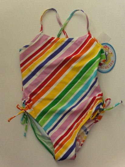 New Girls Angel Beach Multi diagonal striped one piece swimsuit size 10 Free Ship for US and Canada