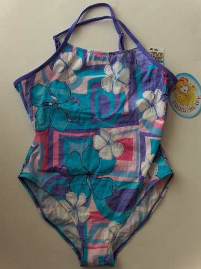 New Girl's Angel Beach Purple floral one piece swimsuit size 10