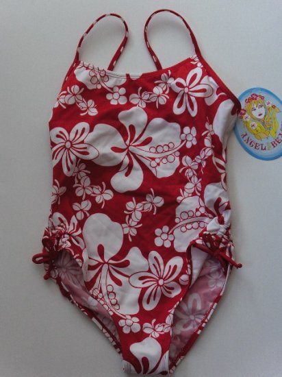 New Girl's size 10 Angel Beach red and white one piece swimsuit