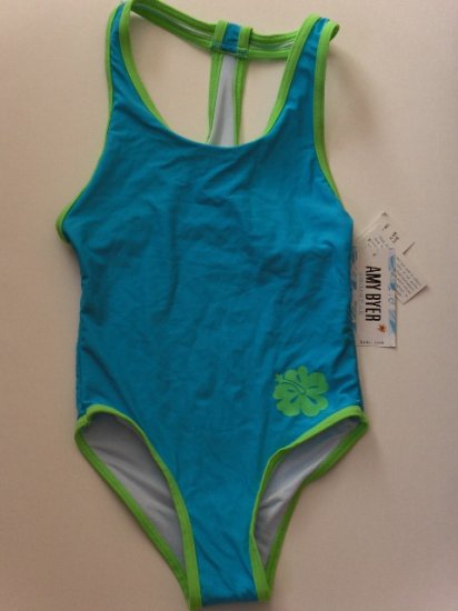 New girls size 10 Amy Beyer blue one piece swimsuit