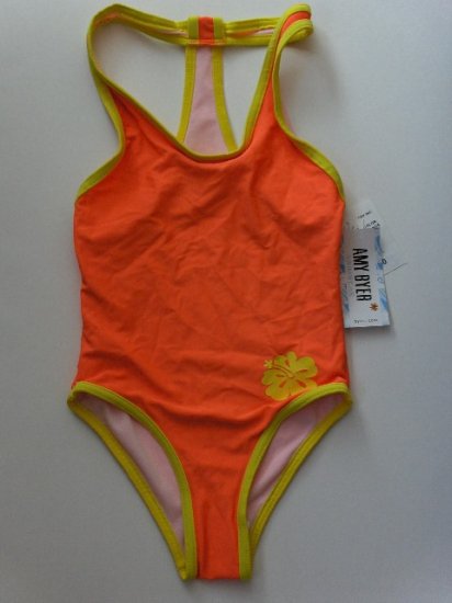New Girls size 12 Amy Byer bright orange one piece swimsuit