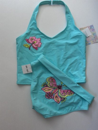 New Girls Coral Cove Turquoise two piece swimsuit bikini size 12