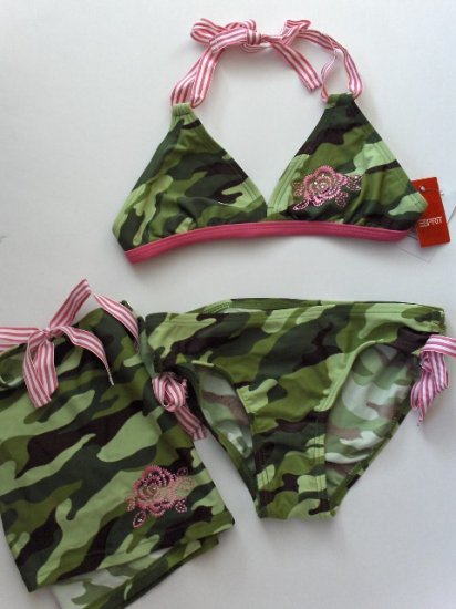 New Girls Esprit green Camouflage bikini 3 piece swimsuit size 12