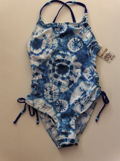 New Girls Green Dog Blue tie dye one piece swimsuit size 12