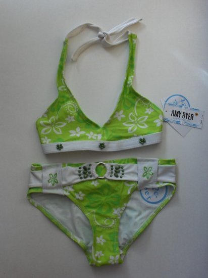 New Girls Amy Byer Lime Green two piece swimsuit bikini size 14