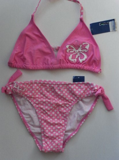 New Girls Green Dog pink dot bikini two piece swimsuit size 16