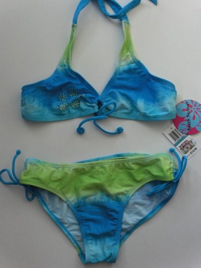 New Girls Beach Native blue tie dye two piece swimsuit bikini size 16