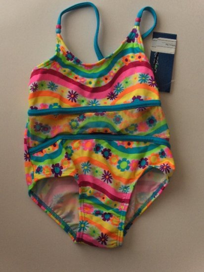 New Girls 4 4T toddler one piece floral striped swimsuit