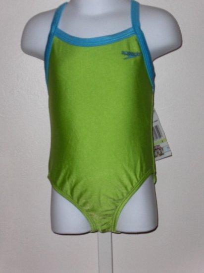 New Girls Speedo Bright Green one piece swimsuit size 4