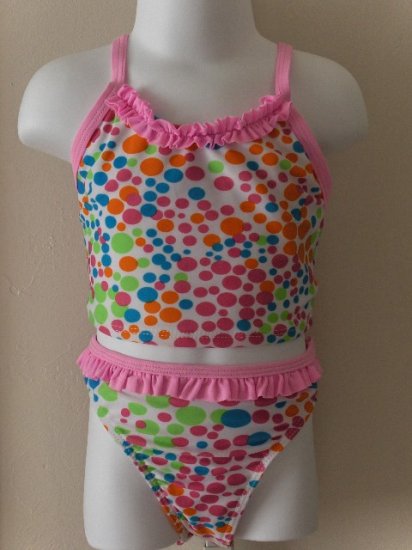 New girls 4T/4 Green Dog polka dot two piece swimsuit