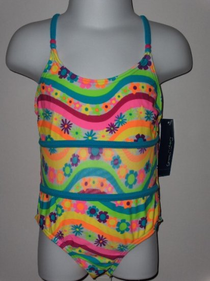 New Girls 4T toddler one piece floral striped swimsuit